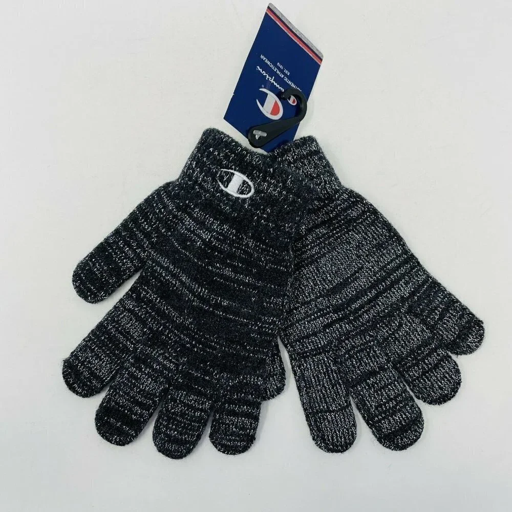 Champion Toddler Girls One Size Fits Most Metallic Knit Gloves Black‎ Silver 849